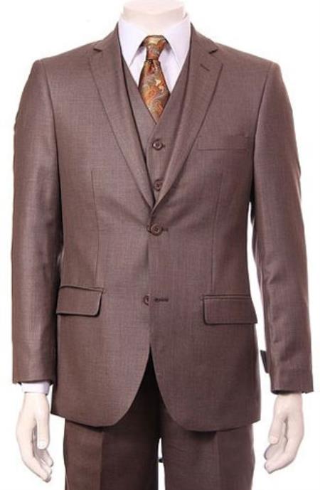 Men's Taupe Double vented 2 Button Vested Suit