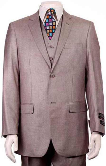 H.Taupe Sharkskin mini pattern Design Men's Regular Fit Two Button 3Pieces Pleated Pants Suit