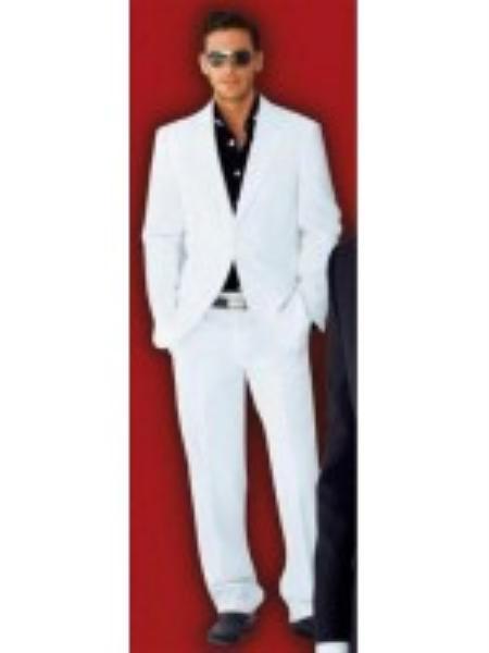 Mens 2 Button Wool Fabric Stylish White Suit mensusa