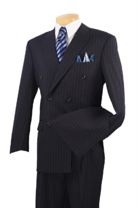 Men's Executive 6 on 2 double Breasted Suits Banker Pinstripe Black