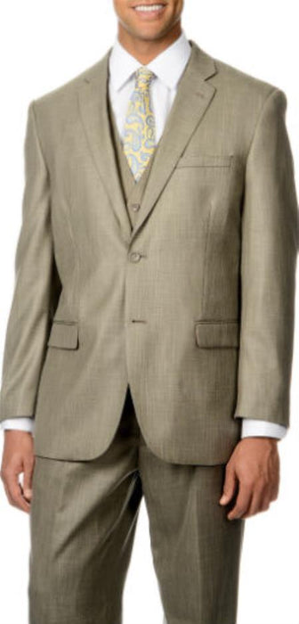 Caravelli Italy Pleated Trousers + Shark Pattern 3-Piece Vested Suit Tan ~ Beige Affordable - Discounted Priced On Clearance Sale