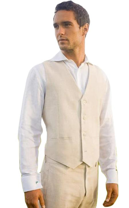 100% linen beach wedding tuxedo 2 slit pocket 4 button V-neck tuxedo vest for men