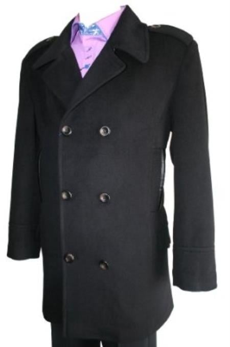 Men's Black Designer Men's Wool Men's Peacoat Sale Wool Blend 6 Button