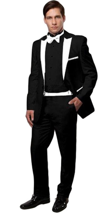 Slim Black And White Tuxedo ~ Tux > With White Lapel + Vested 3 Pieces Black Vest & Black Pants Wedding / Prom / Groom / Vintage Look