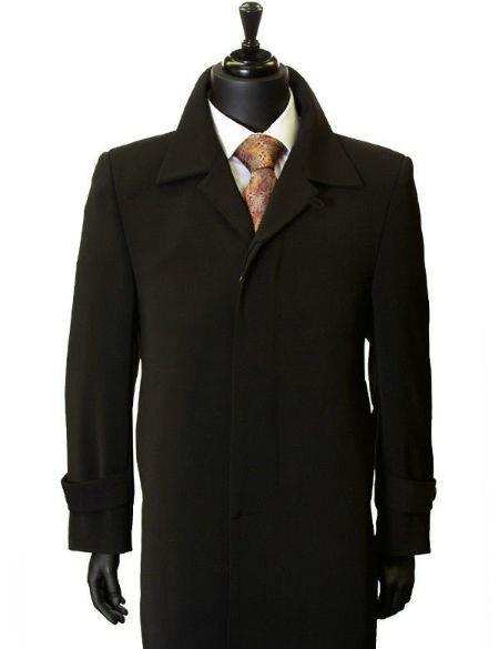 Black Classic 45 inch long Men's Dress Coat All Weather Microfiber Gaberdine Trendy Top Coat