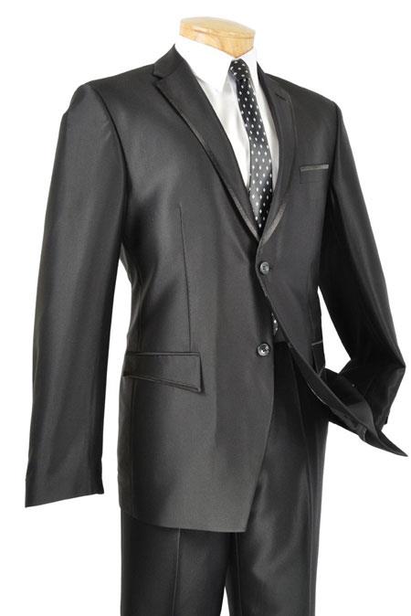 Mens Sharkskin Suits Men's Black Shiny Two Button Fitted Skinny Fit Cheap Priced Business Suits Clearance Sale Men's Sharkskin Suit