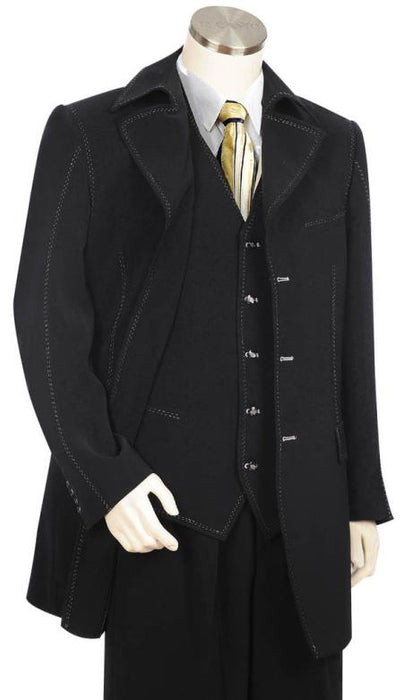 Men's Button Fastener Trench Collar Black Zoot Suit