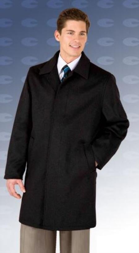 Mens Car Coat Three Quarters Length Men's Dress Coat 4 Button 3/4 Length Men's Overcoat in Wool & Cashmere Black mensusa