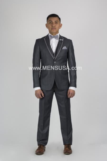 Men's Charcoal Grey Tux ~ Gray Tuxedo Black Lapel With Vented Wedding Groom Suit Online Discount Fashion Sale