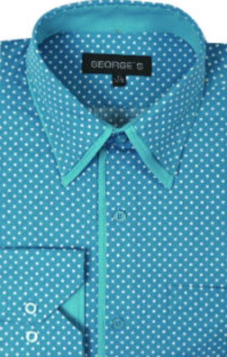 Mens Turquoise Dress Shirt George 100% Cotton Polka Dot Design Aqua Turquoise Color Men's Dress Shirt