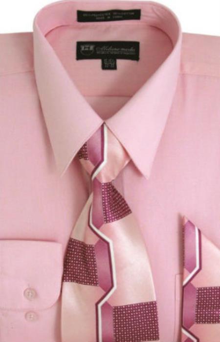 Affordable Clearance Cheap Mens Dress Shirt Sale Online Trendy - Pink Milano Cotton Shirt Moda Classic with Ties