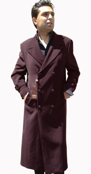 Men's Dress Coat Double Breasted Full Length 6 on 3 Buttons Top Coat~ 50 Length Brown Tabs on Sleeves