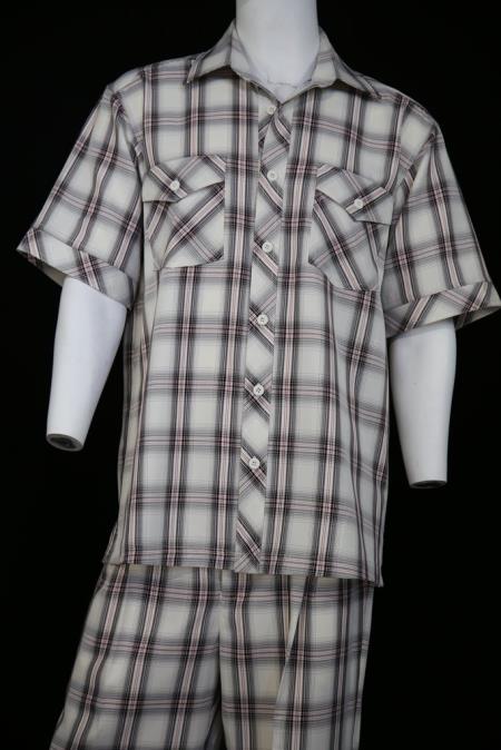 Men's Dual Pocket Short Sleeve Black Scottish Crosshatch Pattern