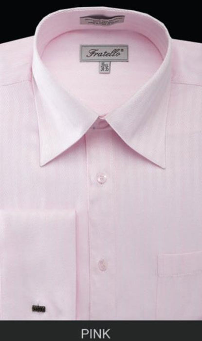 Fratello French Cuff Pink - Herringbone Tweed Stripe Big and Tall Sizes 18 19 20 21 22 Inch Neck Men's Dress Shirt