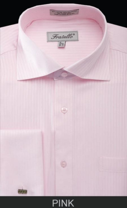 Men's Pink French Standard Cuff Dress Shirt - Striped Dress Shirt - Mens Pinstripe Dress Shirt