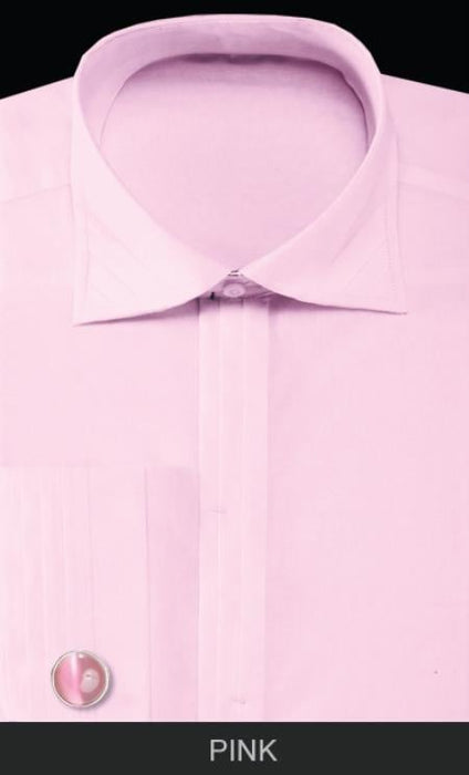 Solid pleated Cotton/poly Pink Londoner collar French Cuff Men's Dress Shirt