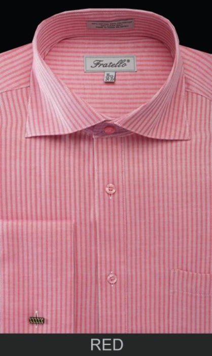 Men's Red French rounded Cuff Dress Shirt - Striped Dress Shirt - Mens Pinstripe Dress Shirt