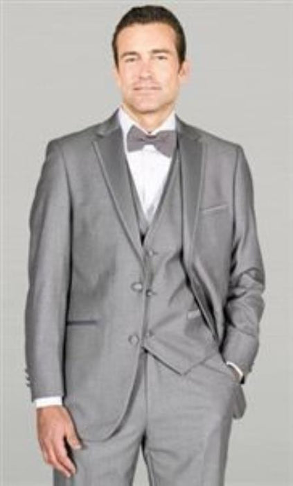 Mens Three Piece Suit - Vested Suit Tuxedo Grey ~ Gray Framed With Vest Microfiber With Vest Tuxedos