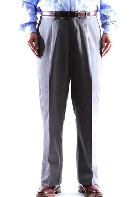 Men's Gray Wool Gray Pleated Pants