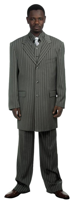 Mens Zoot Suit ILCO8180 Men's Stylish Grey Pinstripe Suit & Bold Pronounce With Vest