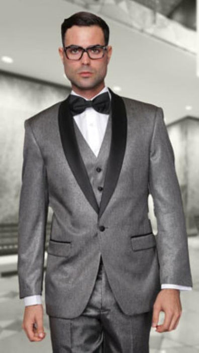 Men's Two Toned Lapel Enzo 1-Button Side Vents Solid Tuxedo Grey