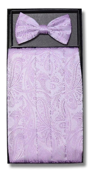 Men's Paisley Design Polyester Lavender Bowtie & Matching Cummerbund