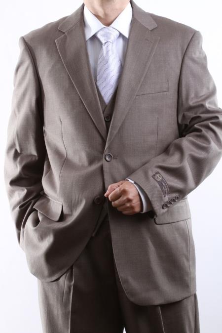 Men's 2 Button Light Brown Tonal 3 Pieces Vested Dress Suit - Three Piece Suit