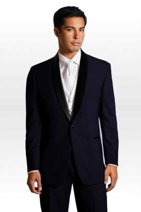 Formal Suit Black Lapeled Midnight Dark Navy Blue Tuxedo with Matching Pants