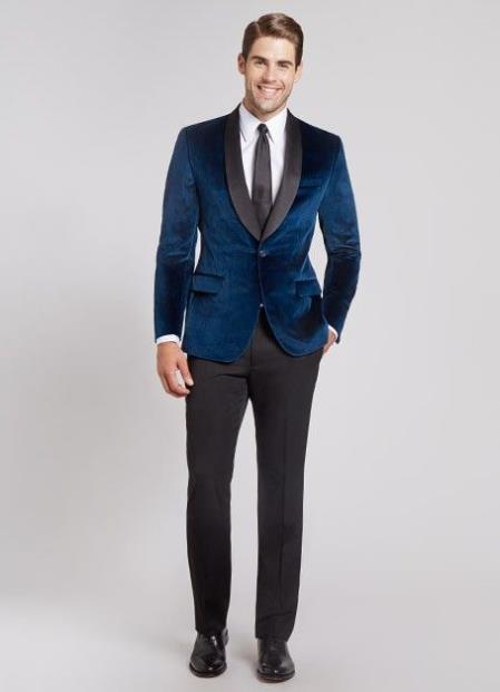 Mens-Navy-Blue-Velvet-Blazer