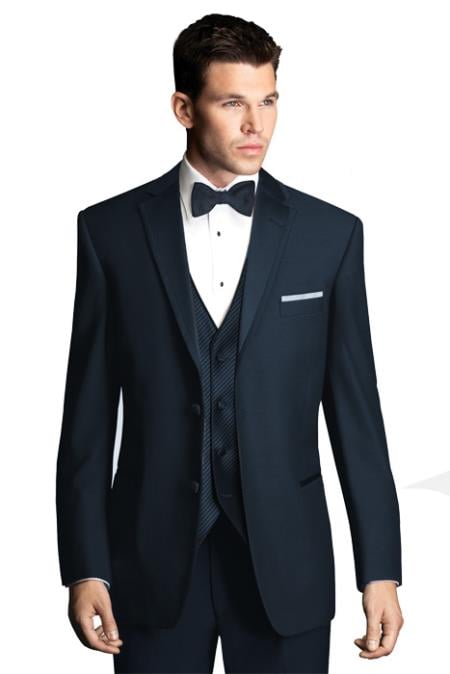 Midnight Navy Blue Wedding Tuxedo with Satin Framed Lapel