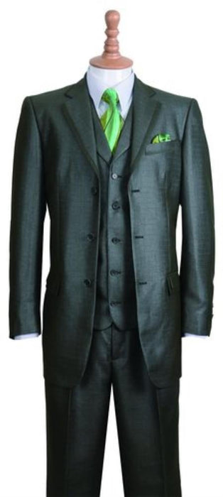 Men's Olive Fashion Cheap Priced Business Suits Clearance Sale Edged Three Buttons Style suit Jacket w/ Pants Vest Set