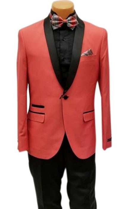 Men's One Button Shawl Lapel Coral Prom Wedding Tuxedo Jacket & Pants Perfect for Prom & Wedding