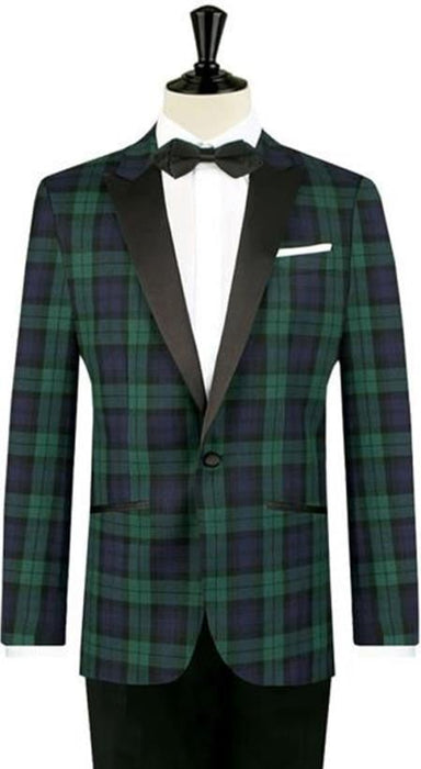 Men's One Button Tartan Designed Slim Fit Tuxedo