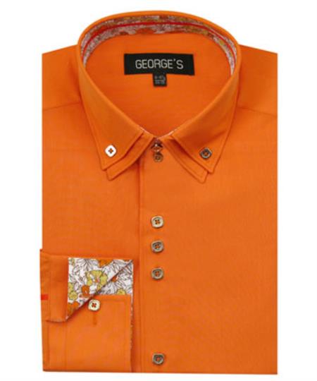 Men's Orange 60% Cotton 40% POLY Shirt Double Collar Design Sleeves Solid