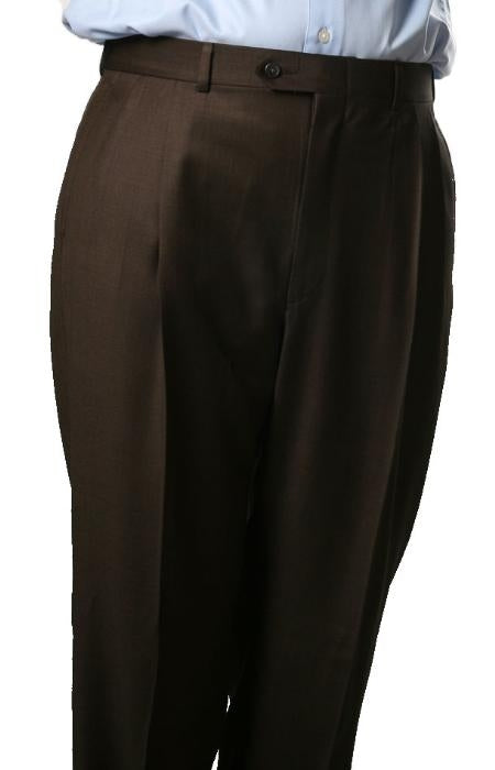 Mens Pleated Dress Pants Brown Somerset Pleated Trouser unhemmed unfinished bottom mensusa