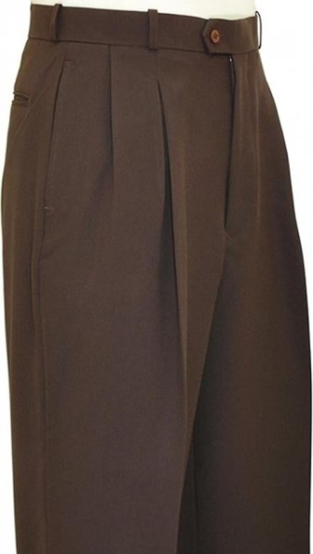 Mens Pleated Dress Pants Chocolate Brown Wide Leg Slacks Pleated baggy dress trousers unhemmed unfinished bottom mensusa