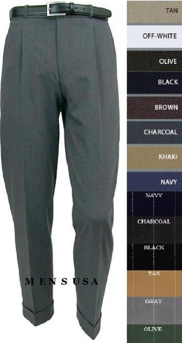 Mens Pleated Dress Pants Super 140s Wool Premier Quality Fabric Dress Pleated Slacks unhemmed unfinished bottom - mensusa