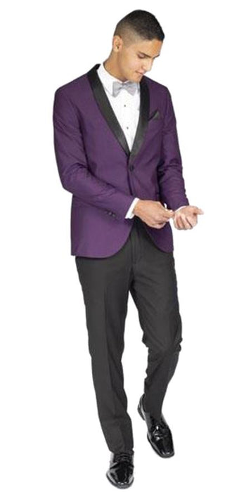 Men's Slim Fit Purple 1 Button Tuxedo with Shawl Lapel