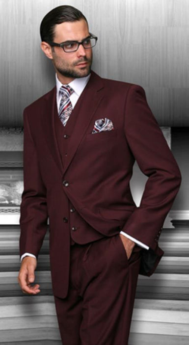 2 Button Vested 3 Piece Suits Men's 3 Piece Regular Fit Burgundy ~ Wine ~ Maroon suit