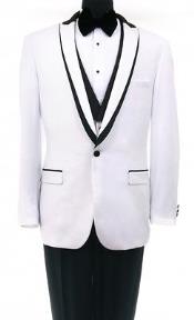 Tuxedo Shawl collar flat front trousers Lapeled Vest White