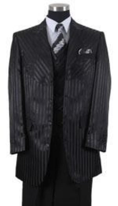 Zoot Suit Black Pinstripe Vested 3 Piece Men's Dress Milano Suits for Men