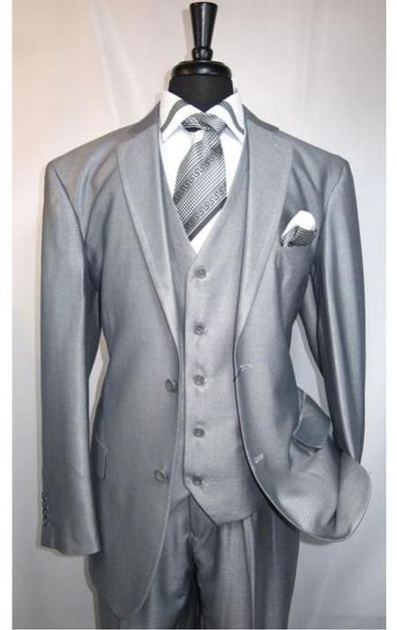 Mens Three Piece Suit - Vested Suit Mens Vested 3 Piece Grey Sharkskin Suit