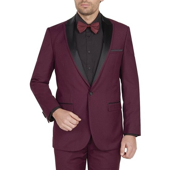 Men's 1 Button Black and Burgundy ~ Wine ~ Maroon Suit Tuxedo Peak Lapel Suit Dinner Jacket Black Lapel Burgundy Tuxedo