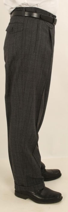 Men's Wide Leg Single Pleated Pants Charcoal W/Black Windowpane Men's Wide Leg Trousers - Cheap Priced Dress Slacks For Men On Sale