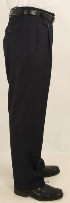 Men's Wide Leg Single Pleated Pants Solid Navy Men's Wide Leg Trousers