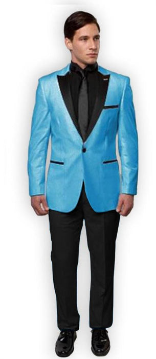 Slim Turquoise ~ Aqua Tuxedo ~ Tux > tiffany Blue With Black Lapel + Black Vest & Black Pants Peak Lapel