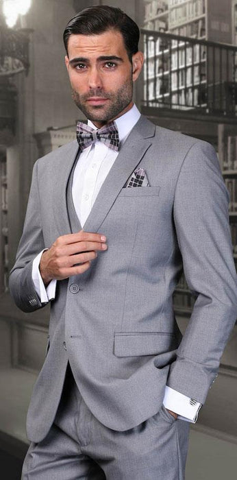 Men's Slim Fit Grey Wedding - Prom Event European cut style Three Piece Jacket & Pants Suits