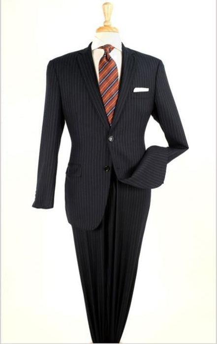 Men's 2 Piece Slim Fit Side Vents Black Pinstripe Suit