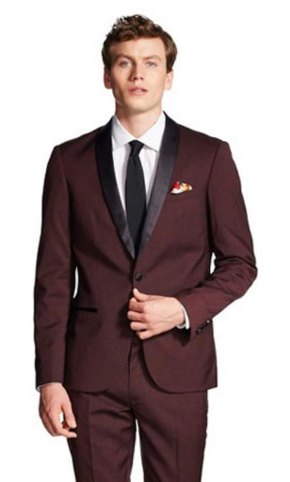 Men's Slim Fit With Front Button Shawl Collar Jacket Black and Burgundy ~ Wine ~ Maroon Suit Fashion For Men Burgundy Tuxedo