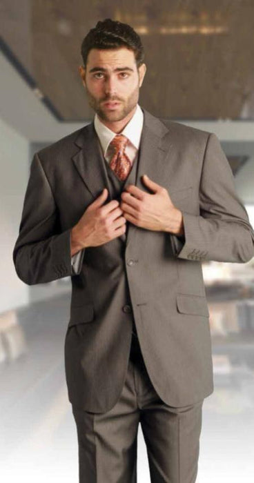 Mens Three Piece Suit - Vested Suit Mens Taupe Super 150s Extra Fine Fabric Suit mensusa